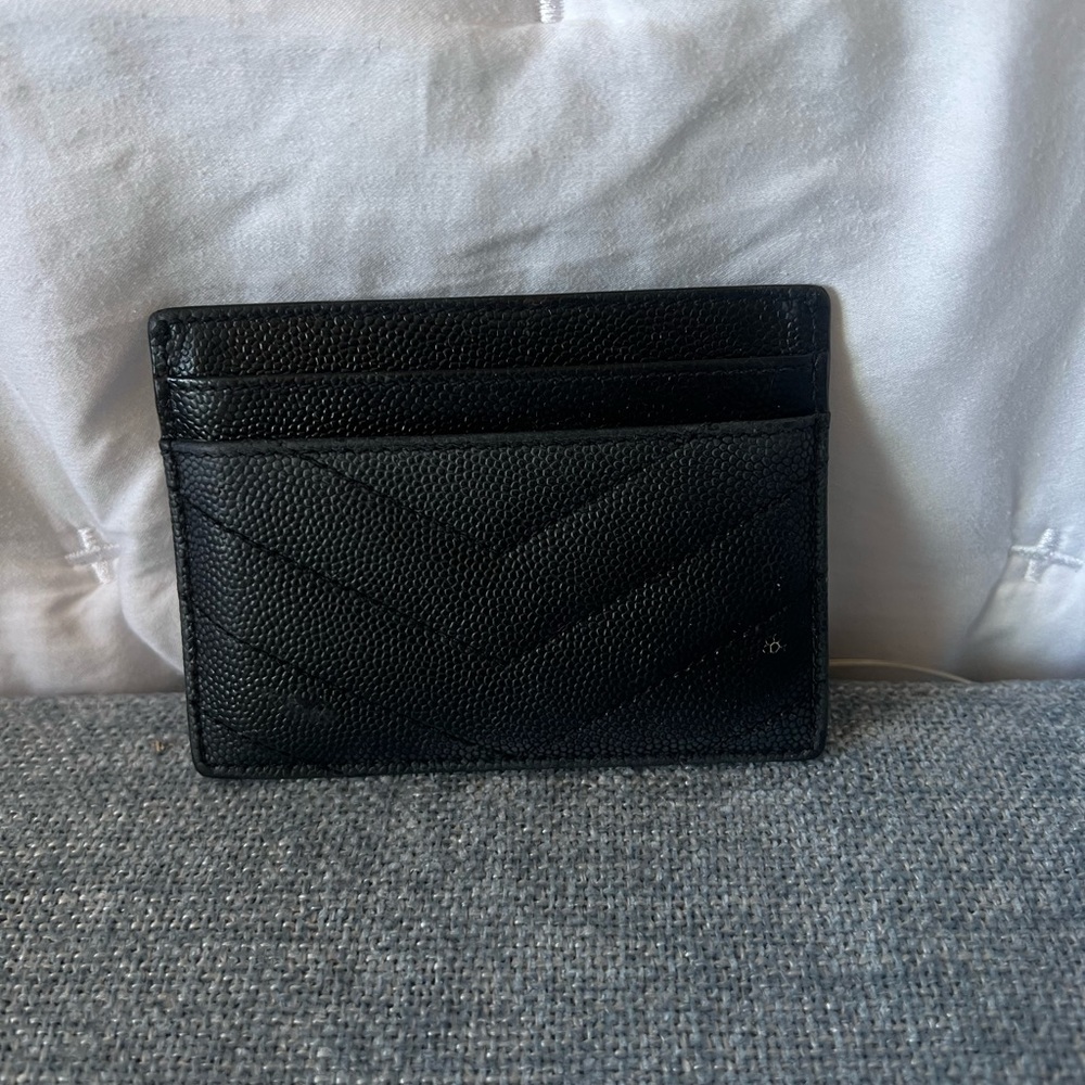 Saint Laurent Black Leather Card Sleeve with Stamped Logo - Picture 2 of 4